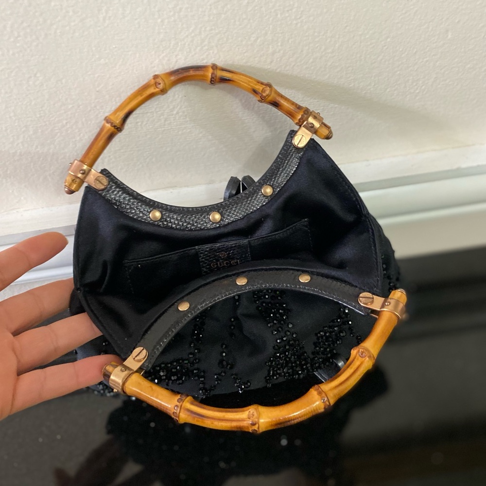 GUCCI  black beaded Handle Bamboo evening bag - Picture 3 of 9